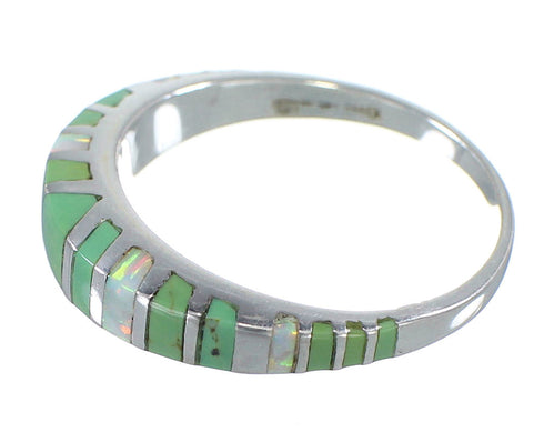 Turquoise Opal Inlay Genuine Sterling Silver Ring Size 5-1/4 AX83117